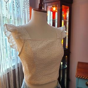 White Eyelet Backless Crop Top